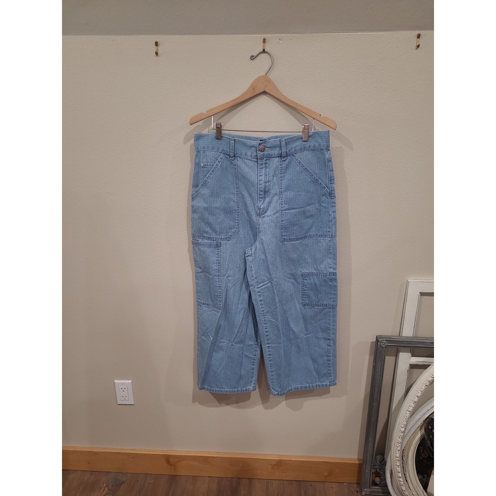 BDG High-Waist relaxed Wide Leg‎ Crop stripe Cargo Jean women SZ 31" waist
